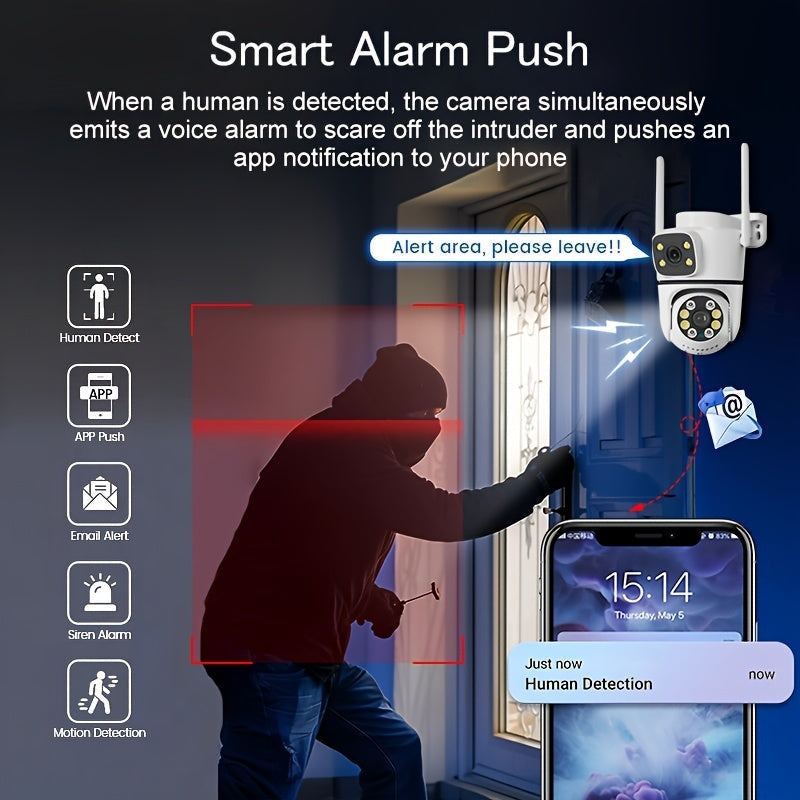 1080P Dual Lens Outdoor Security Camera with Night Vision Human Detection and Two-Way Audio