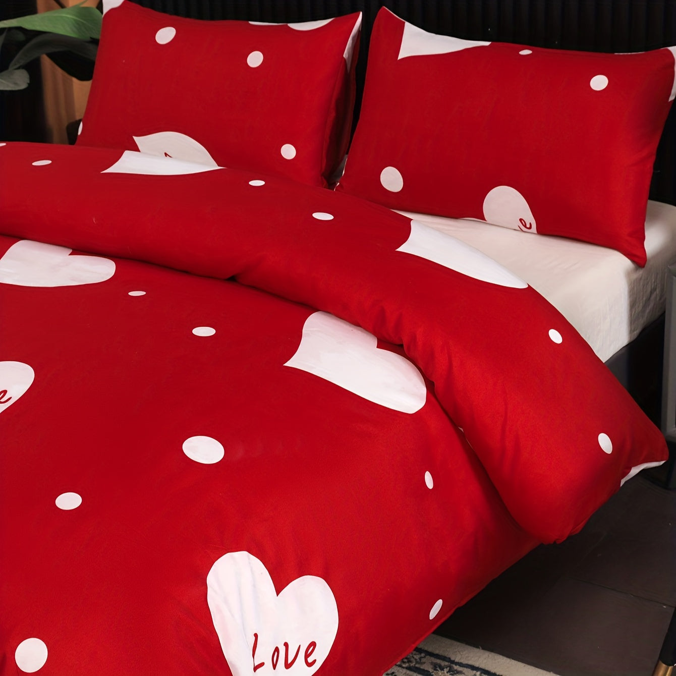 Red Polka Dot Bedding Set with Pillowcases and Quilt Cover for Bedroom or Guest Room
