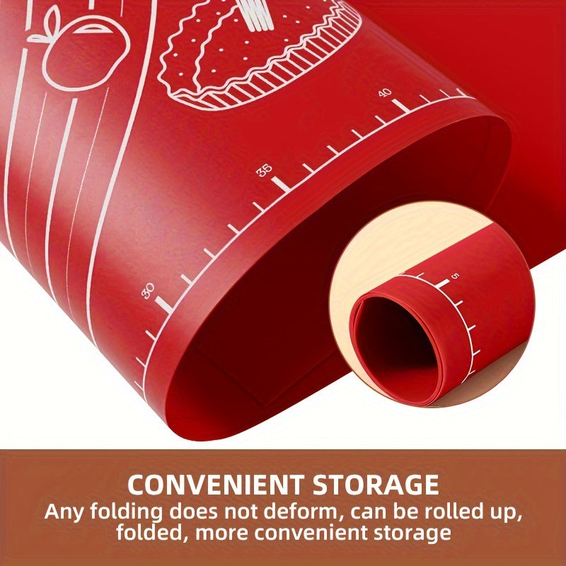 Qizil rangdagi yopishmaydigan pishirish matosi, uy pishiruvchilari va ovqat tayyorlashga qiziqqanlar uchun, katta va kichik o'lchamlarda mavjud.