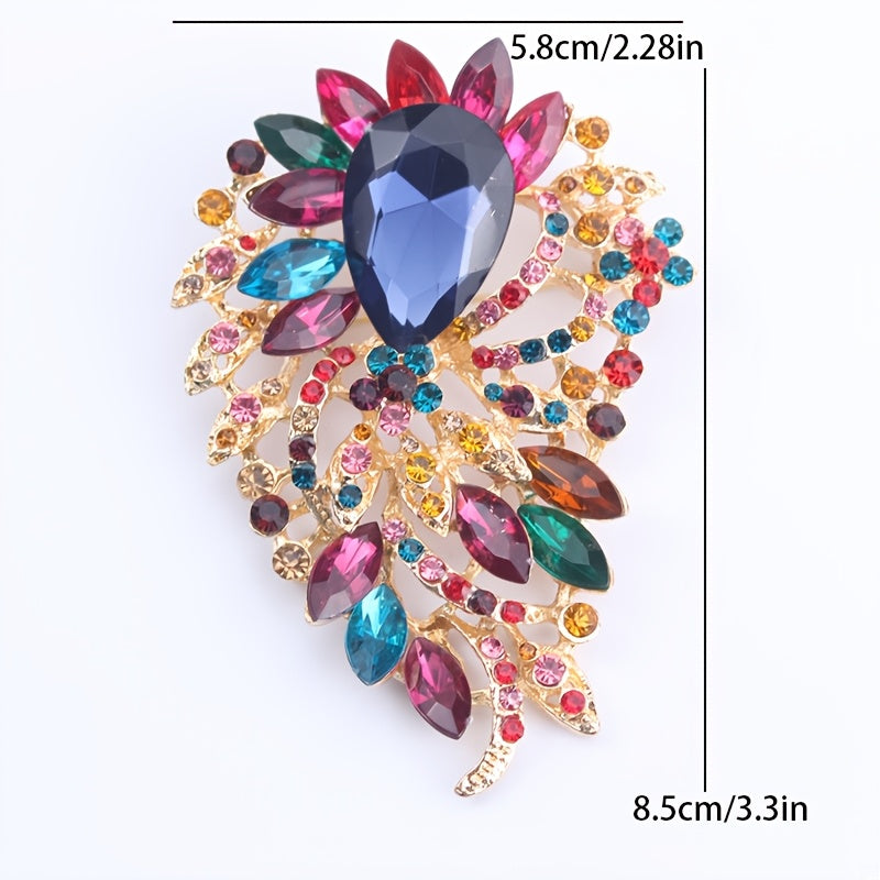 Women's Elegant Water Drop Rainbow Crystal Moon Brooch Jewelry