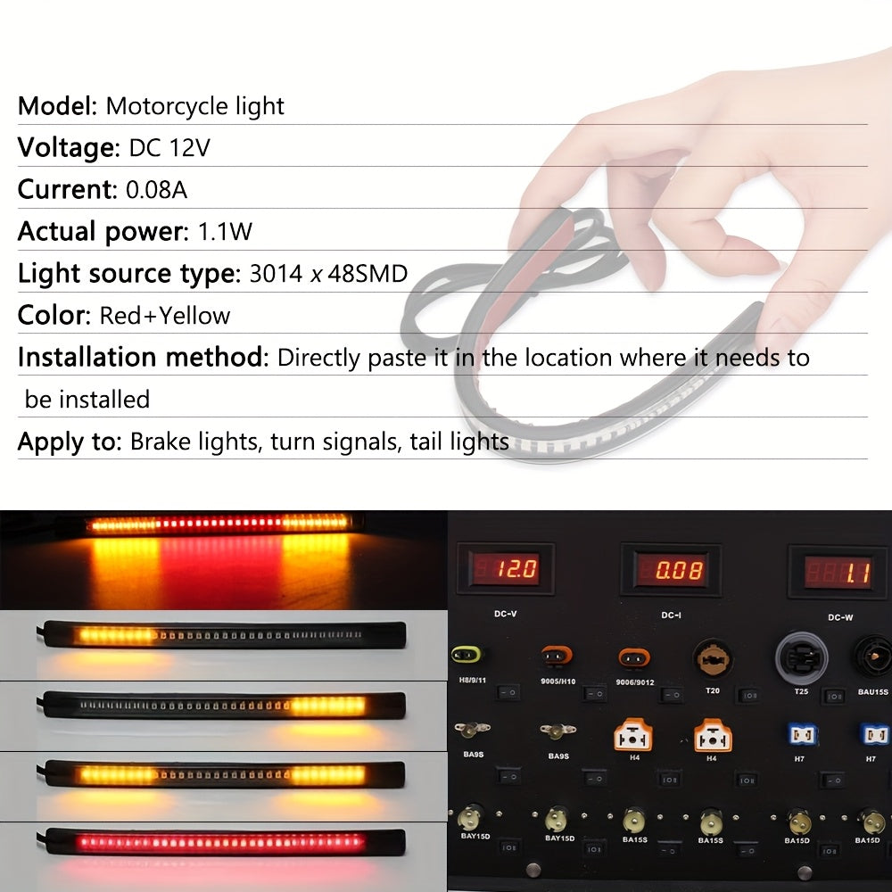 Motorcycle LED Brake Light Strip Tail Stop Turn Signal Flexible Red Yellow 12V
