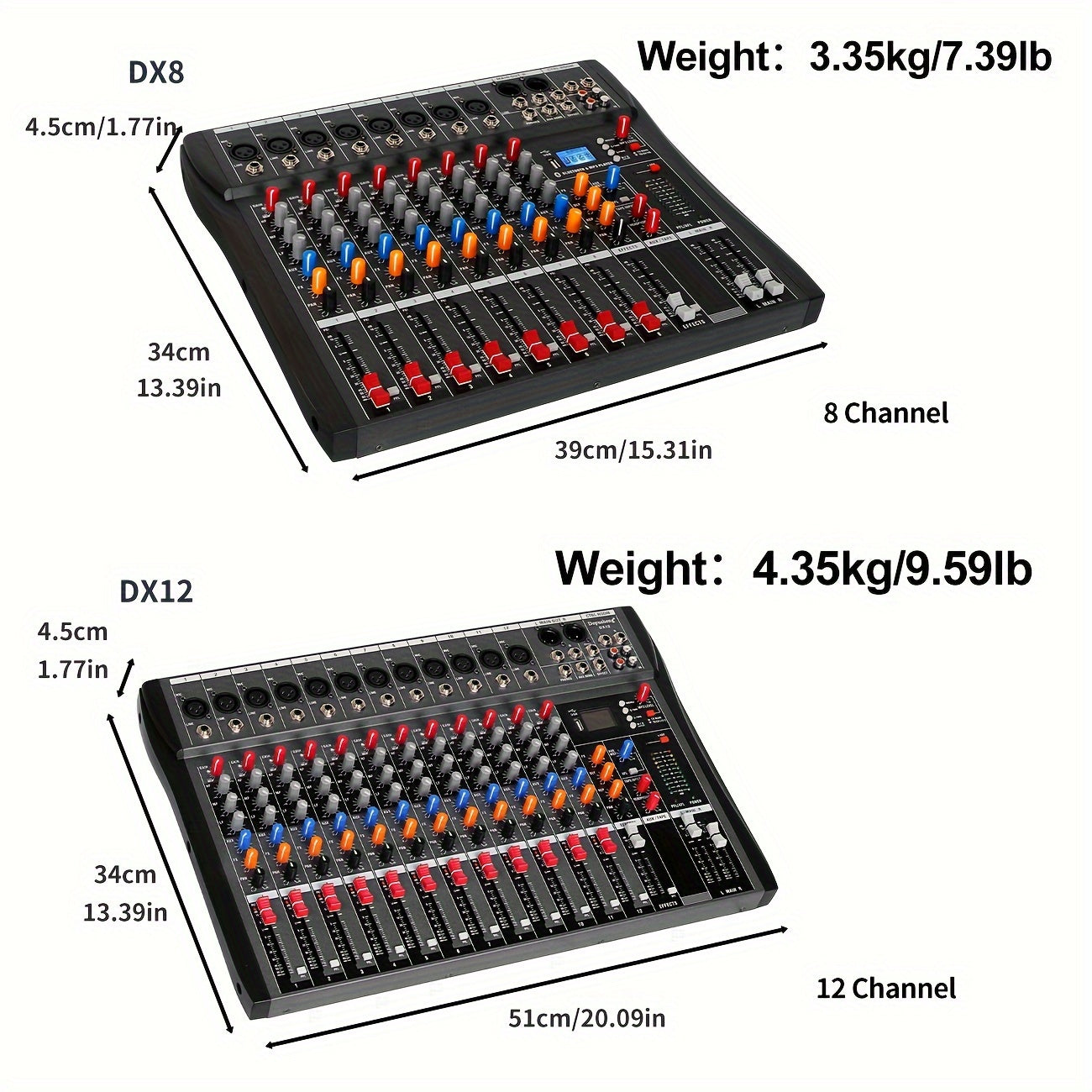 8/12 Channel Audio Mixer with USB XLR Microphone Input RCA Output for Professional and Beginner Use EU Plug