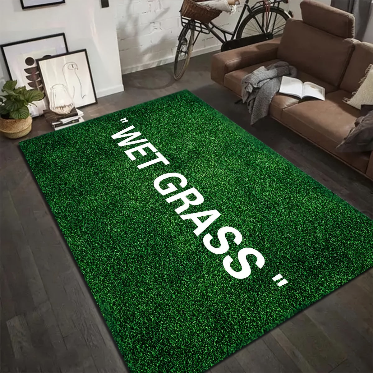 Green Grass Area Rug Non-Slip Machine Washable for Living Room Bedroom Kitchen