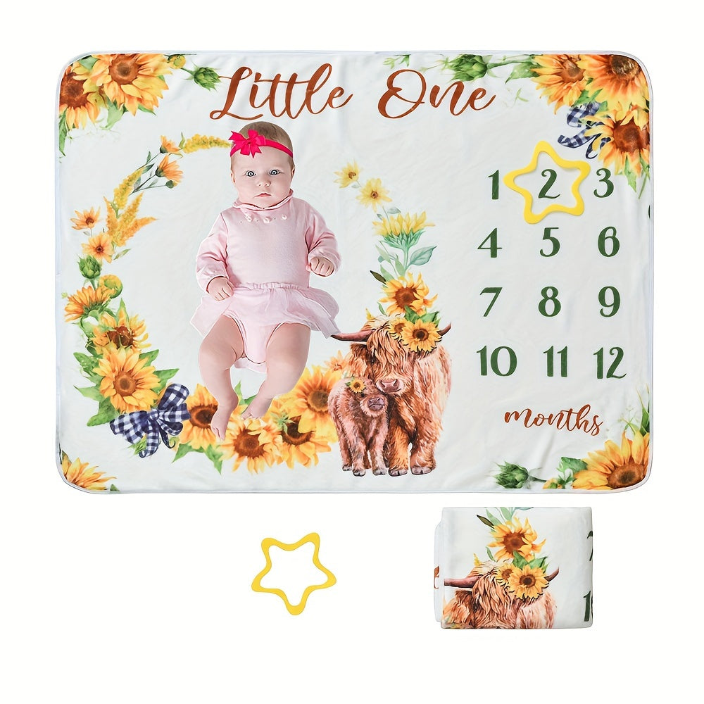 Baby Milestone Photo Blanket with Highland Sheep Print for Growth Memories