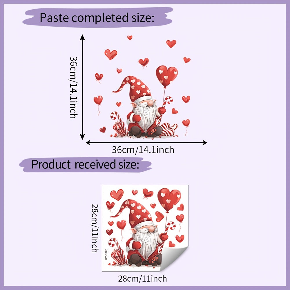 Valentine's Day Gnome and Heart Window Clings Pink Red Self-Adhesive Decor