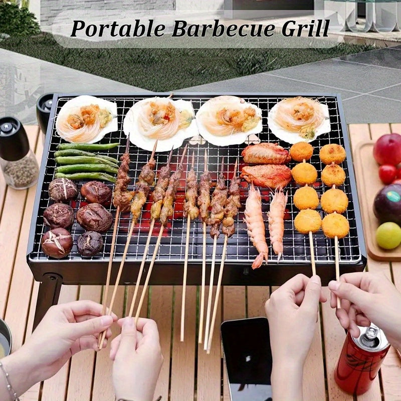 Tashqarida sayohat qilish va bog' BBQ uchun portativ ko'mir grill, bukiladigan, kichik dizayn va yog'och ko'mir grill bilan. BBQ uchun ideal.