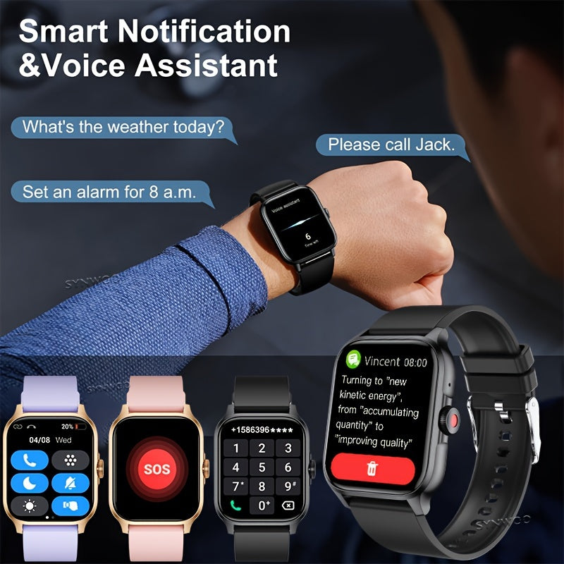 Smart Watch for Men and Women 4.7cm HD Touch Screen Pedometer Calorie Counter 100+ Sports Modes Built-in Speaker Voice Control Calling