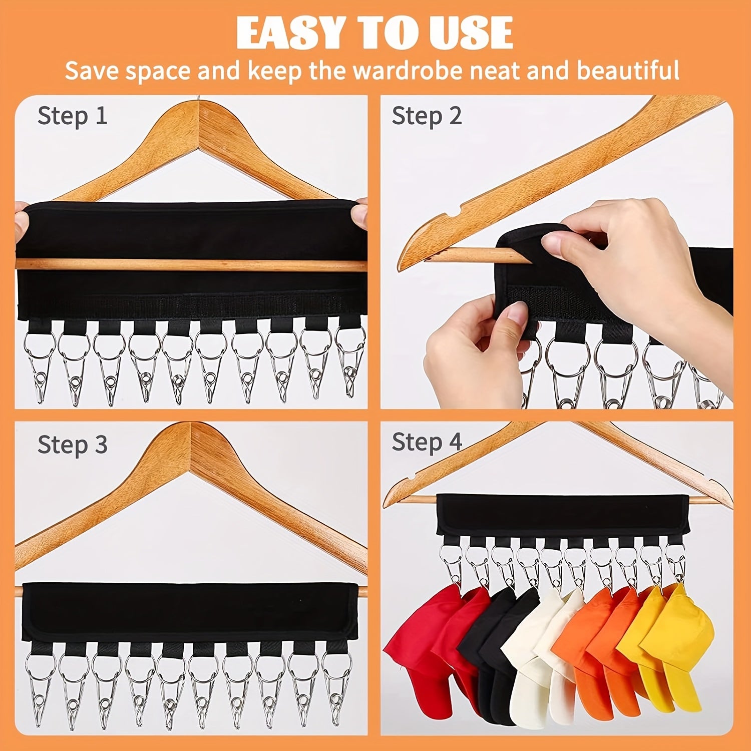 Вешалка-органайзер для шляп для шкафа, 1 упаковка зажимов для хранения бейсбольных кепок