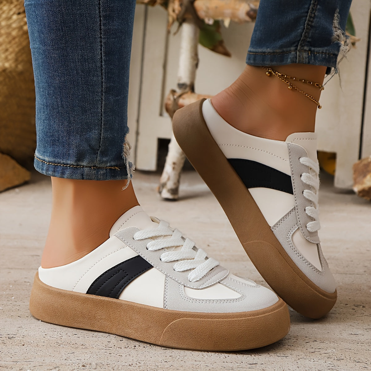 Women's Slip-On Sneakers Casual White Black Elastic Cushioned Rubber Sole