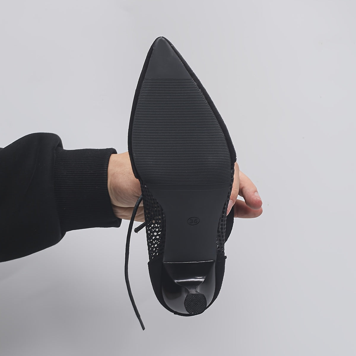 Women's Black Mesh Ankle Boots Pointed Toe Lace-Up Stiletto Heels