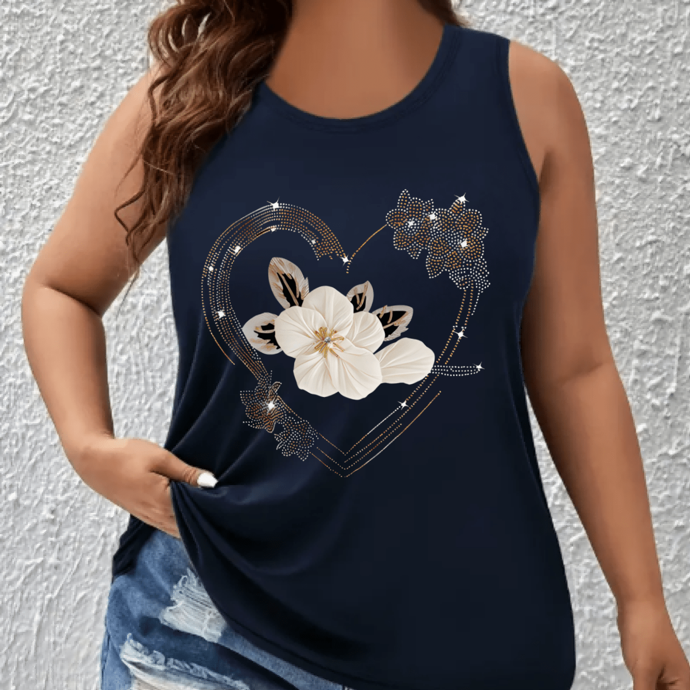 Women's Plus Size Sleeveless Tank Top Breathable Summer White Gold Floral
