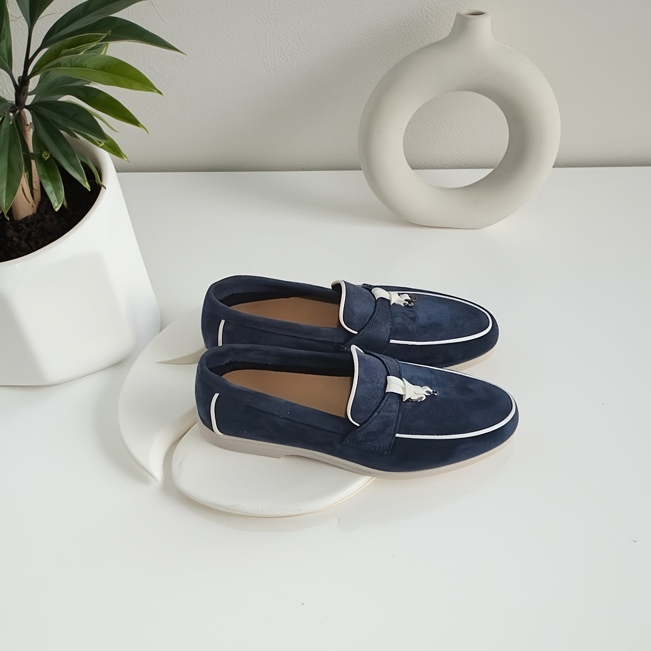 Women's Slip-On Flats Non-Slip Rubber Sole Navy Blue All-Season Casual Footwear