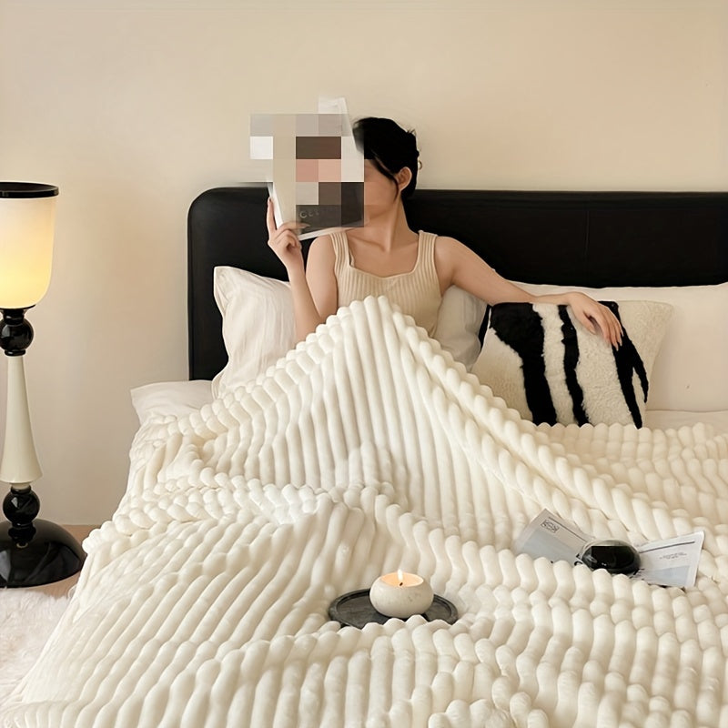 Geometric Pattern Plush Throw Blanket Soft Cozy All-Season Knitted Polyester Bed Sofa Outdoor