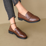 Women's Brown Faux Leather Loafers Casual Slip-On Non-Slip Rubber Sole All-Season