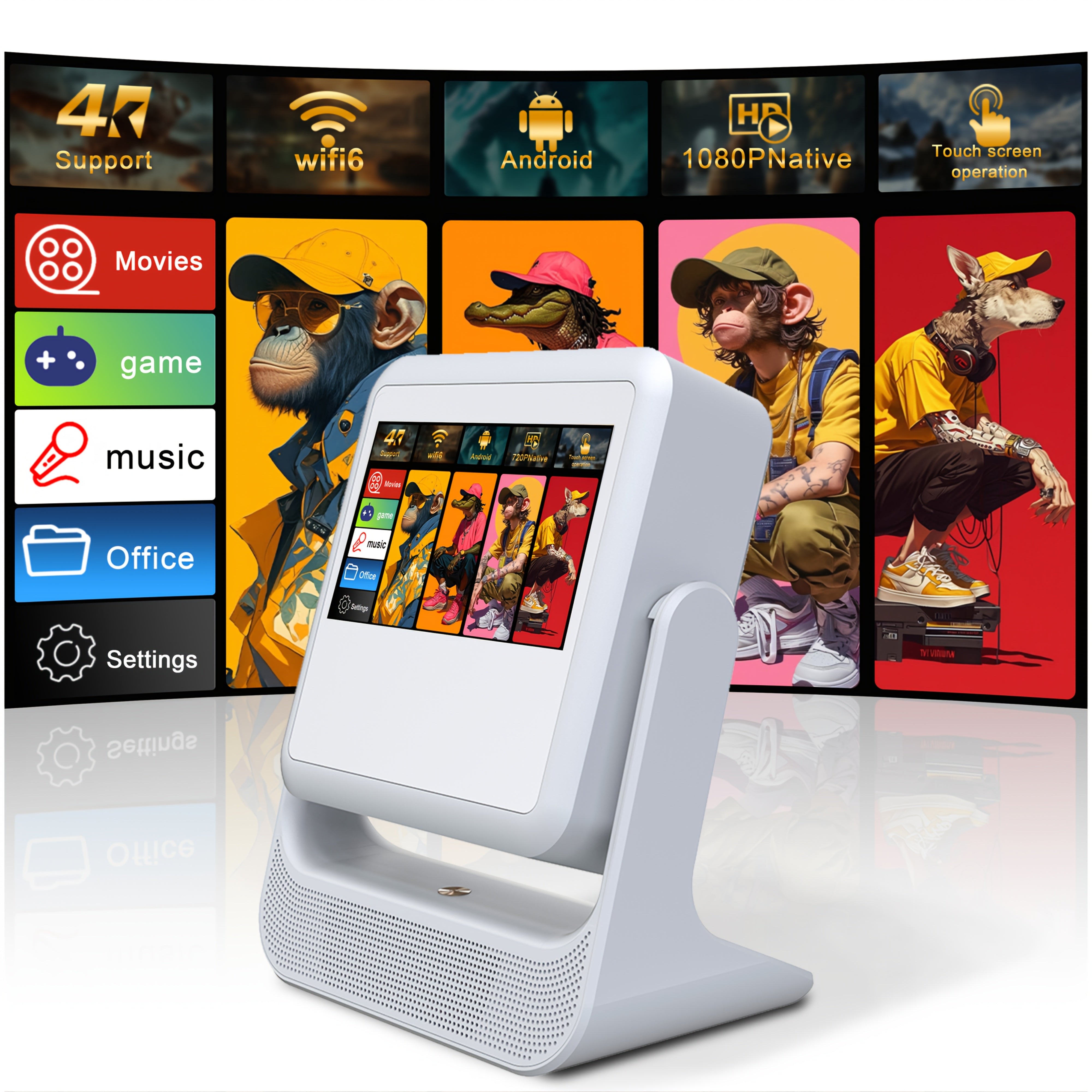 Smart 4K Video Projector with Touchscreen, 1080P, WiFi 6, Autofocus