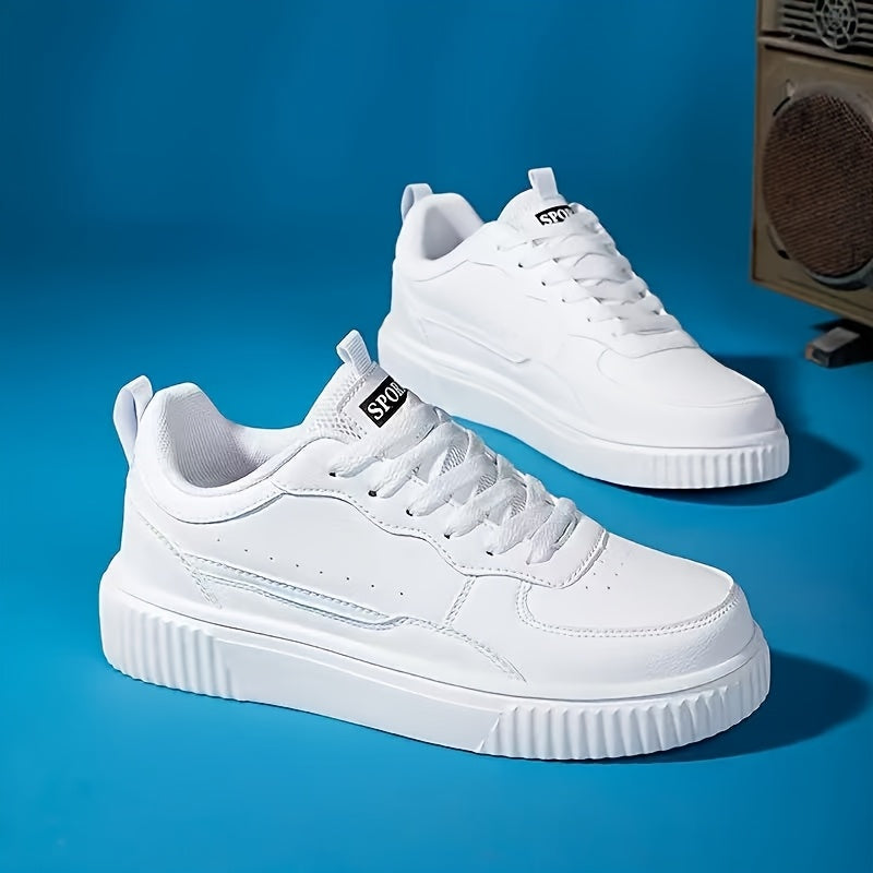 Women's Breathable Low-Top Casual Sneakers White PU Mesh Cushioned Shoes