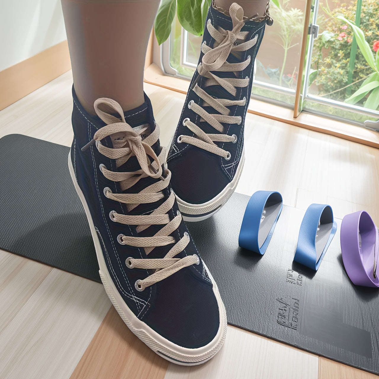 Unisex All-Season High-Top Sneakers Navy Blue Black Fabric Casual Shoes