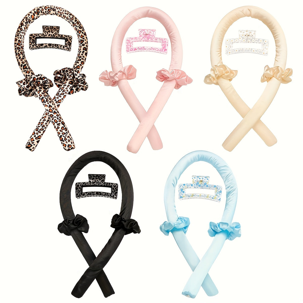 No-Heat Foam Sponge Curler Set with Leopard Print Clips for Hair Styling