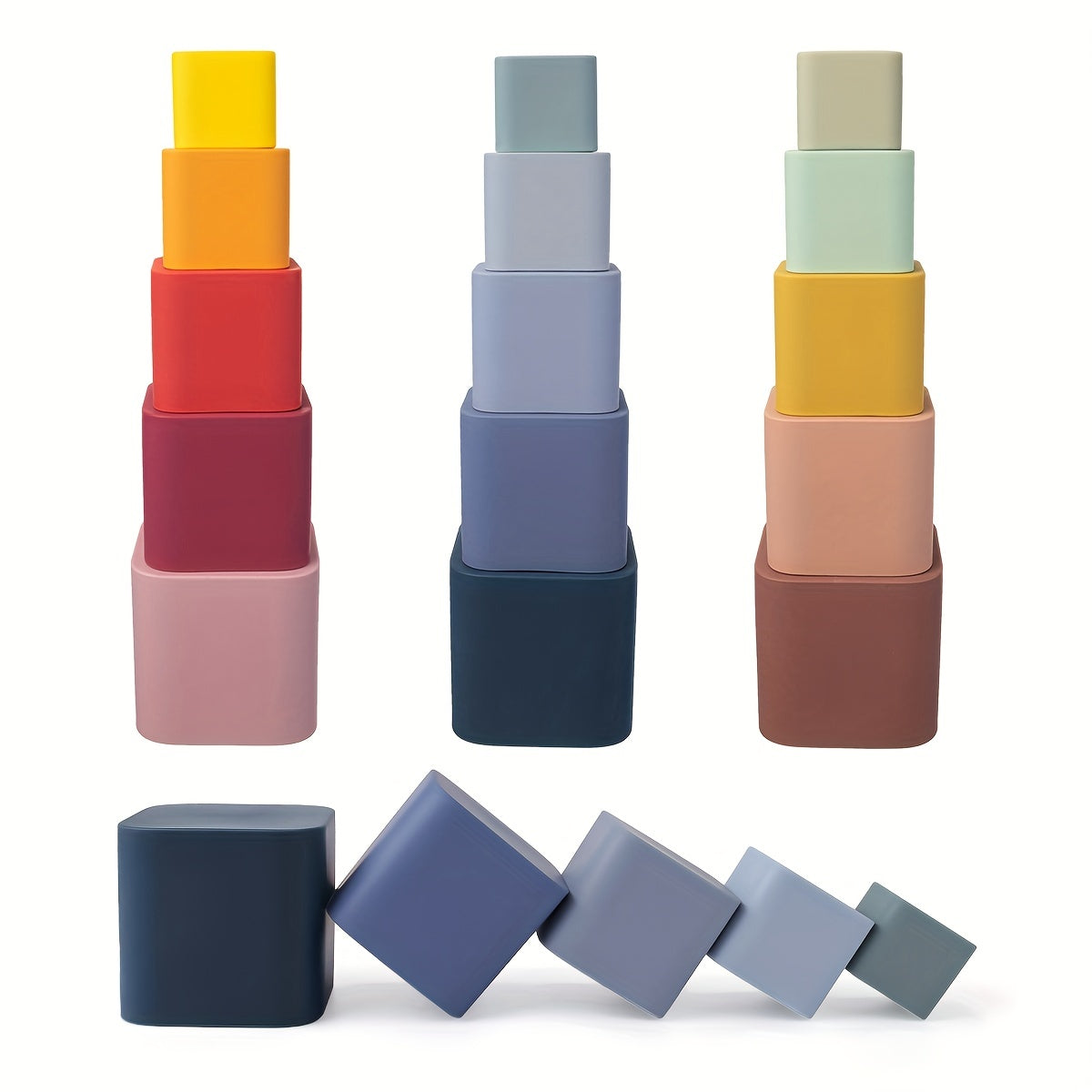 Baby Stacking Toys 5-Piece Silicone Nesting Cups for Early Educational Play BPA Free Safe for Babies 6 Months Plus