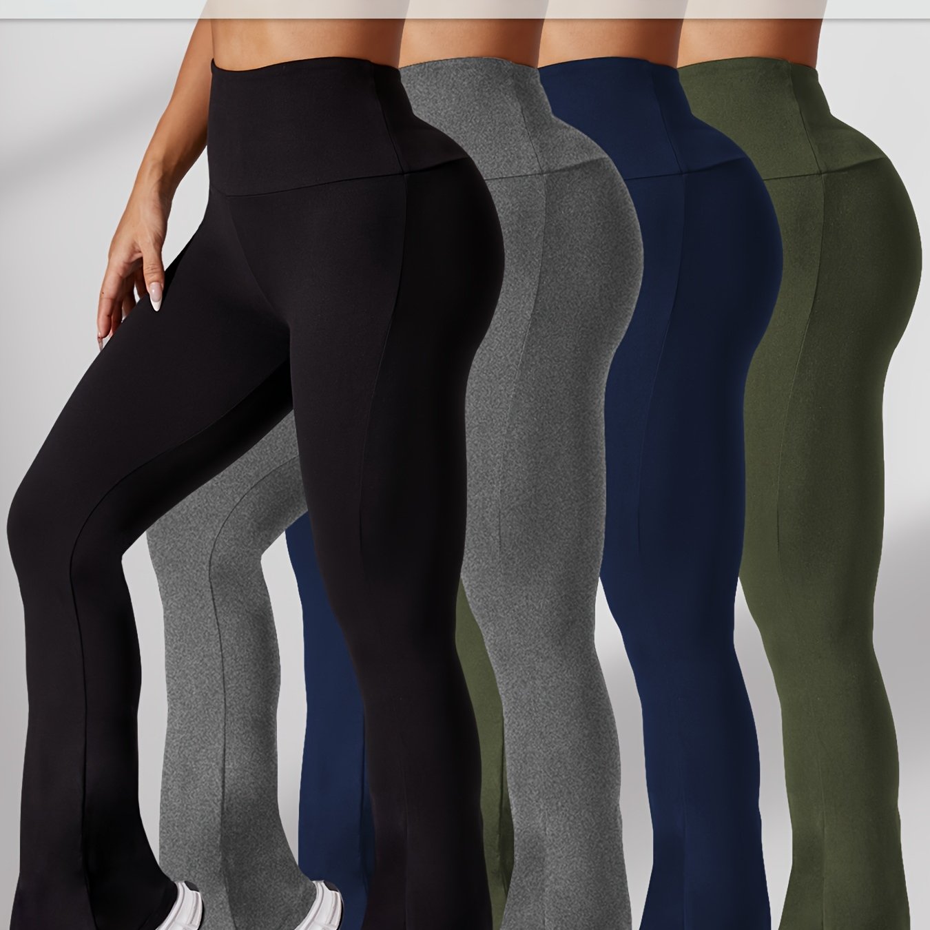 Plus Size Women Flare Leggings High Waist Tummy Control Bell Bottom Black Gray Pink White