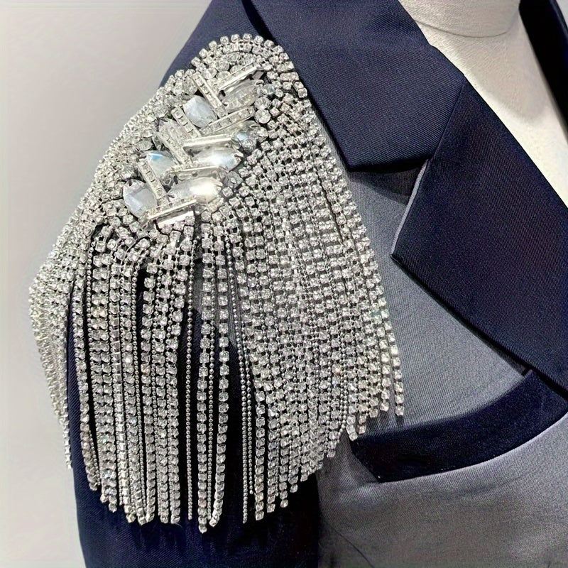 Knit Fabric Epaulets and Armbands Set with Rhinestone Fringe Shoulder Embellishments for Clothing Decoration