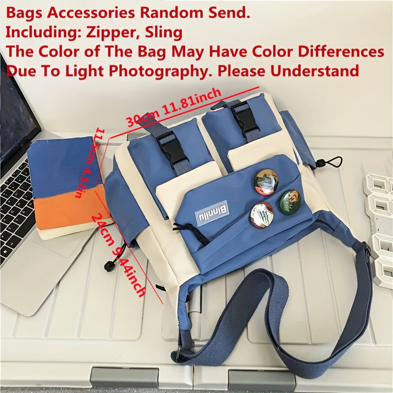 Nylon Shoulder Bag for Men and Students Large Capacity Casual Messenger Bag White