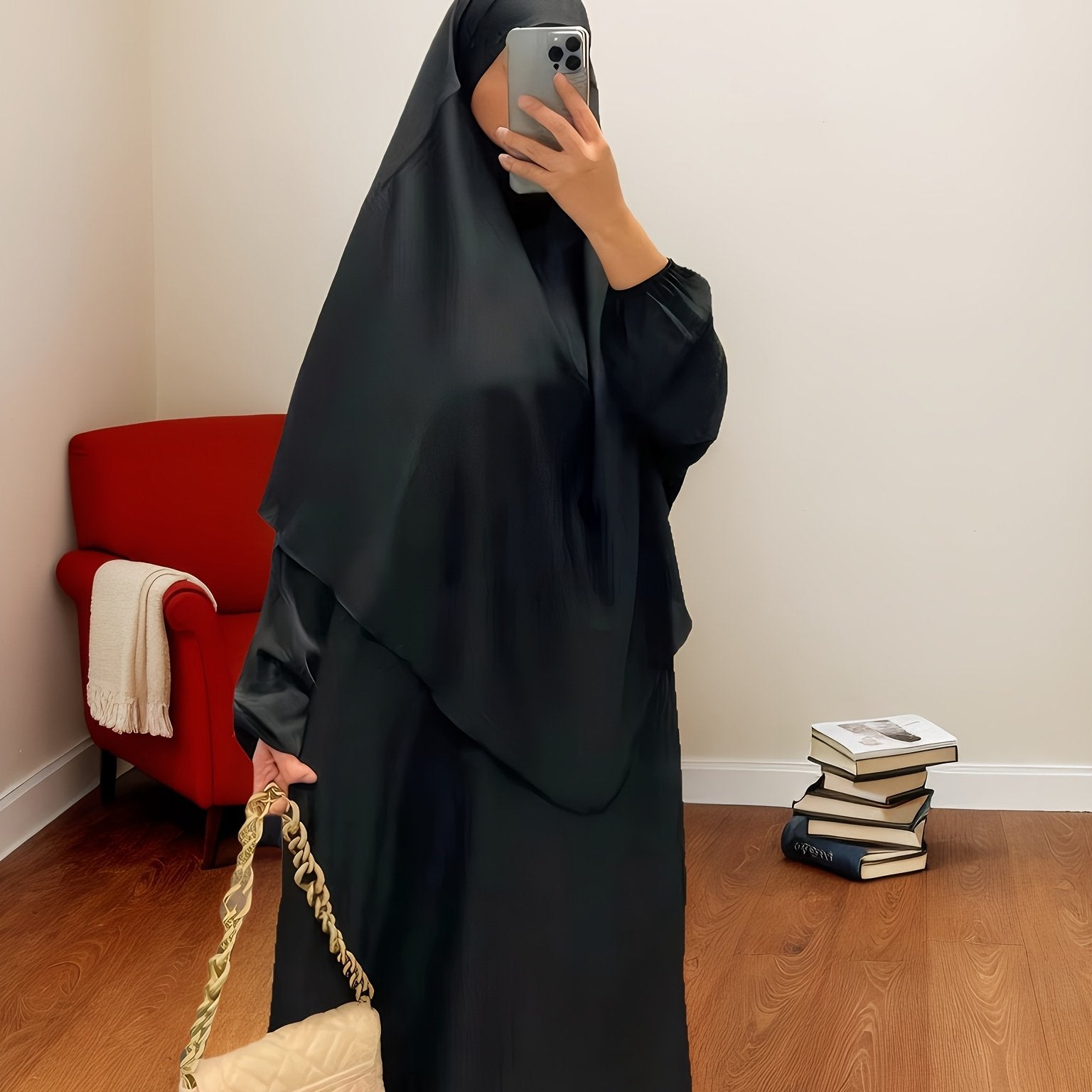 Women's Plus Size Polyester Maxi Abaya Kaftan Long Sleeve Casual Dress