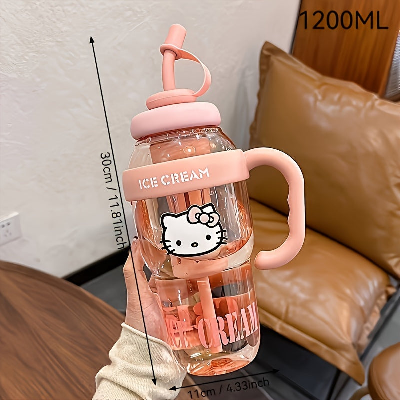 Large Hello Kitty Water Bottle with Straw for Sports Office Camping and School Use