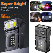 Mini LED Flashlight with Rotatable Head Magnet Clip 7 Modes Rechargeable Lithium Battery for Camping and Emergencies