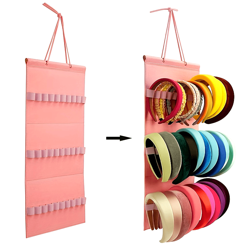 Kids Girls Hair Accessories Organizer Hanging Storage with 12 Hooks and Pockets