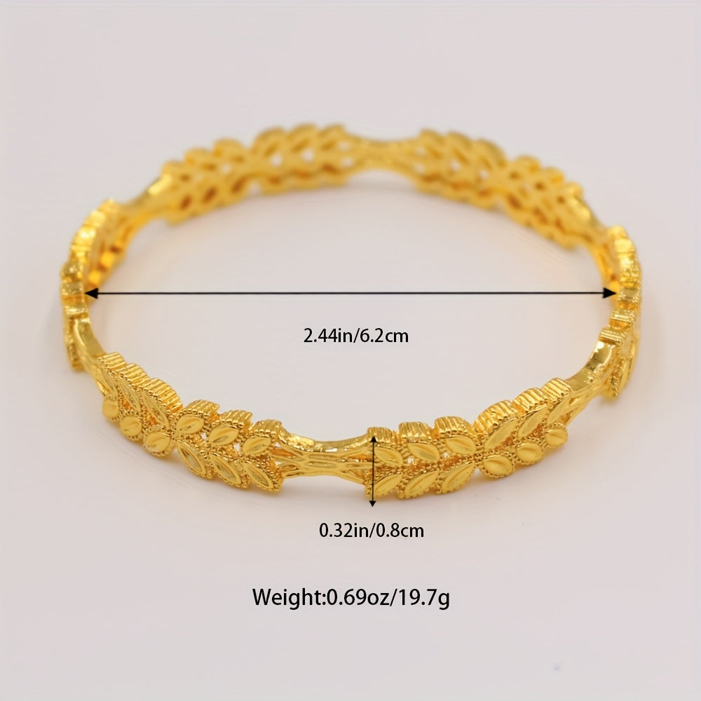 Women’s Gold Bangle Set 4-Piece Leaf Pattern Alloy Jewelry for Weddings