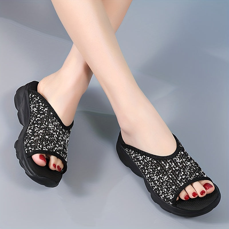 Women's Slip-On Sandals Fabric Open Toe Casual Summer EVA Non-Slip Beach Shoes