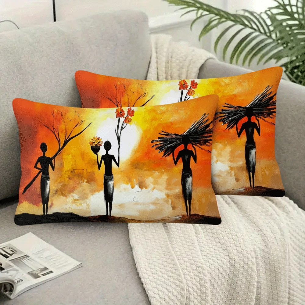 African Women Art Flannel Pillow Covers Set 50.8x30.48 cm Decorative Love Theme Pack