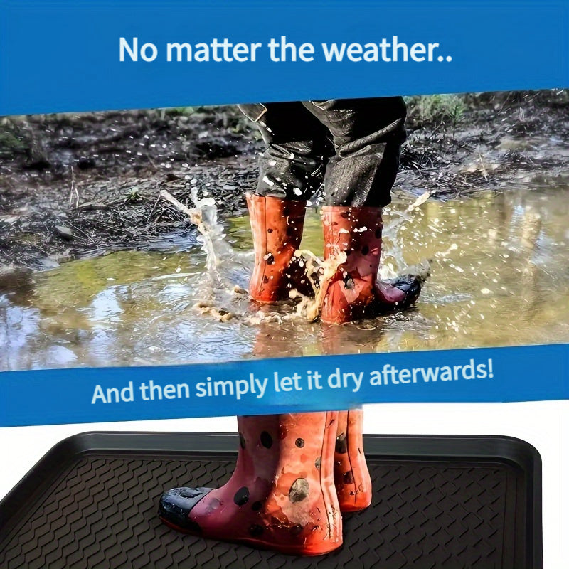 1 dona suv o'tkazmaydigan to'rtburchak shaklidagi qora plastik idish, yomg'irli mavsumda poyabzallar uchun ko'tarilgan chetlar bilan, pollarni ifloslik va suv dog'laridan himoya qilish uchun.