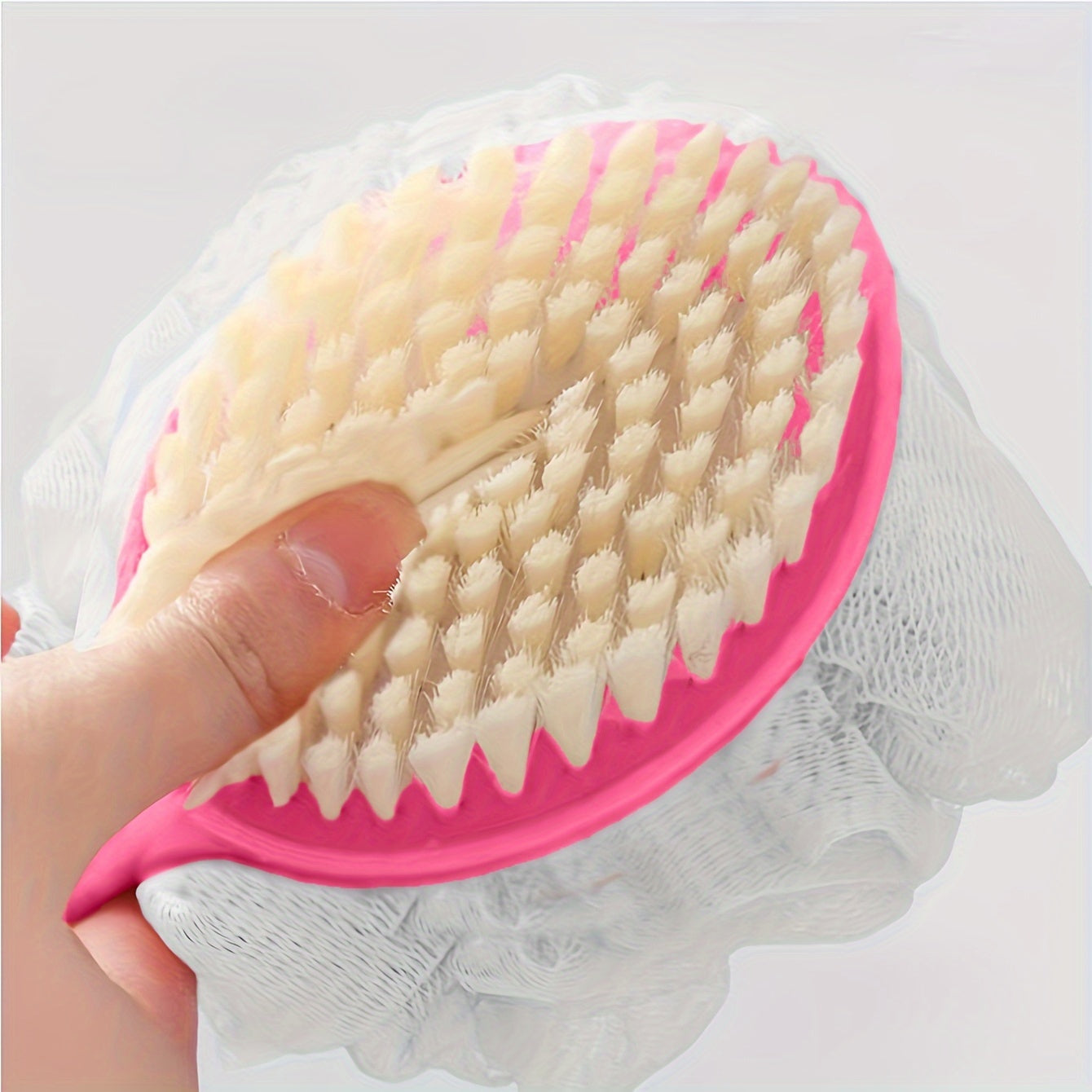 Multifunctional Bath Brush with Long Handle and Soft Bristles for Exfoliating and Mud Rubbing in Blue or Pink