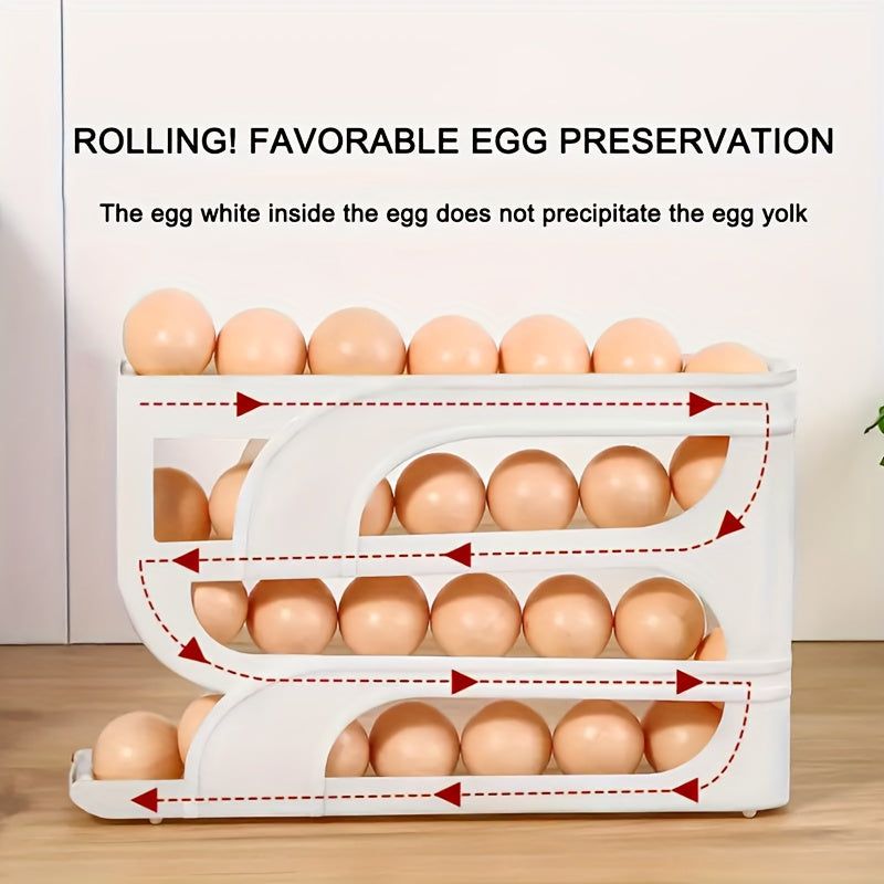 3-Tier Sliding Egg Holder Acrylic Kitchen Organizer Space-Saving Refrigerator Door