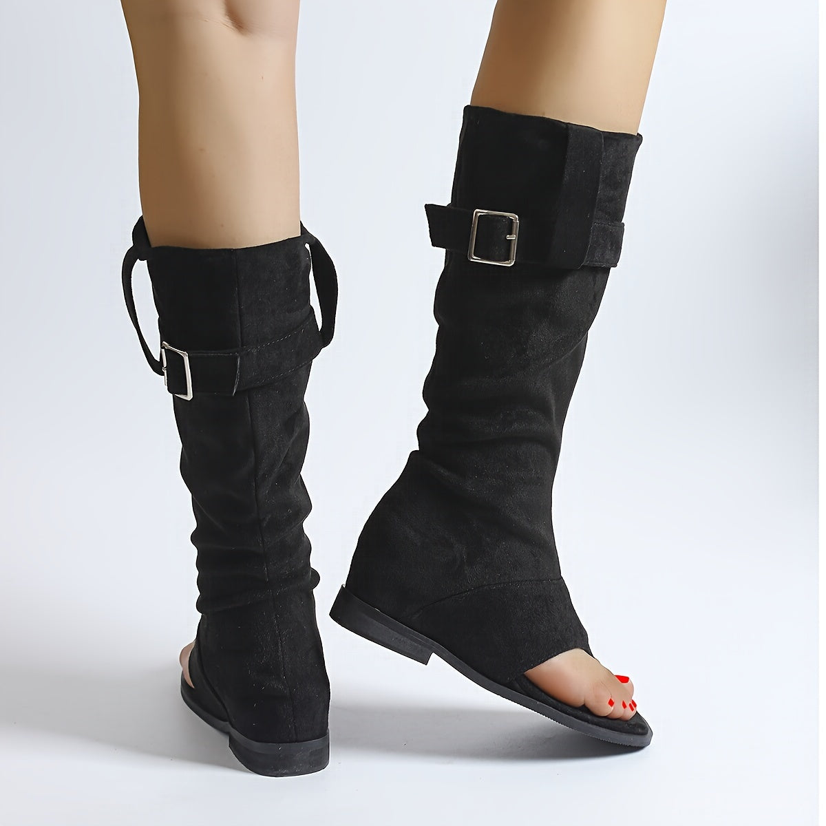 Женские сандалии-ботинки вестерн с бахромой из бархата и носком в стиле ковбой