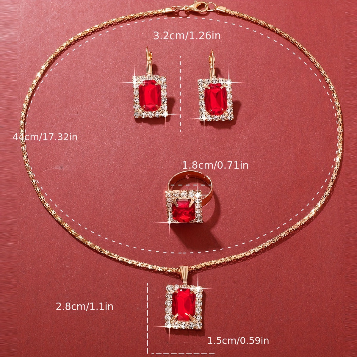 Women's Jewelry Set with Retro Square Glass Rhinestones 4-Piece Elegant Alloy for Daily and Party Occasions