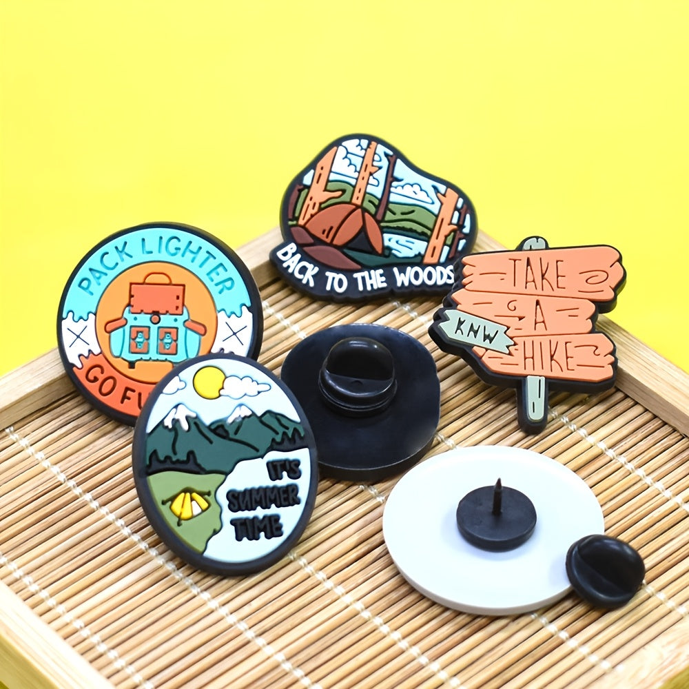 Set of 16 Adventure Themed Plastic Brooch Pins for Travel and Nature Enthusiasts