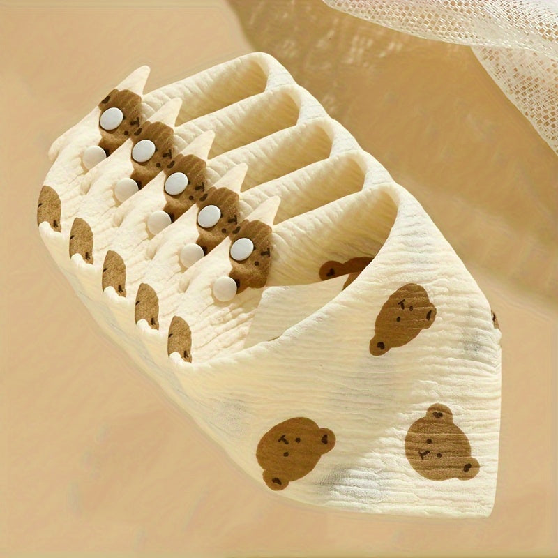 Set of 5 Baby Bibs for Kids Soft Cotton Cartoon Print with Snap Closure