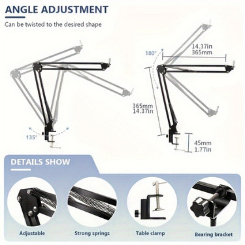 Adjustable Mobile Phone and Tablet Holder with 360-Degree Rotation for Hands-Free Use