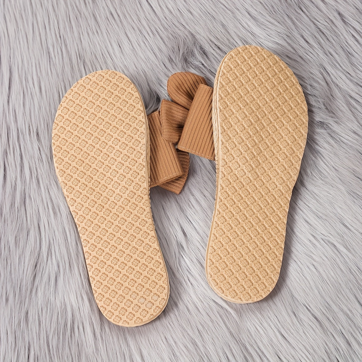 Women's Brown Bow Flat Sandals Open Toe Slip-On EVA Sole Casual