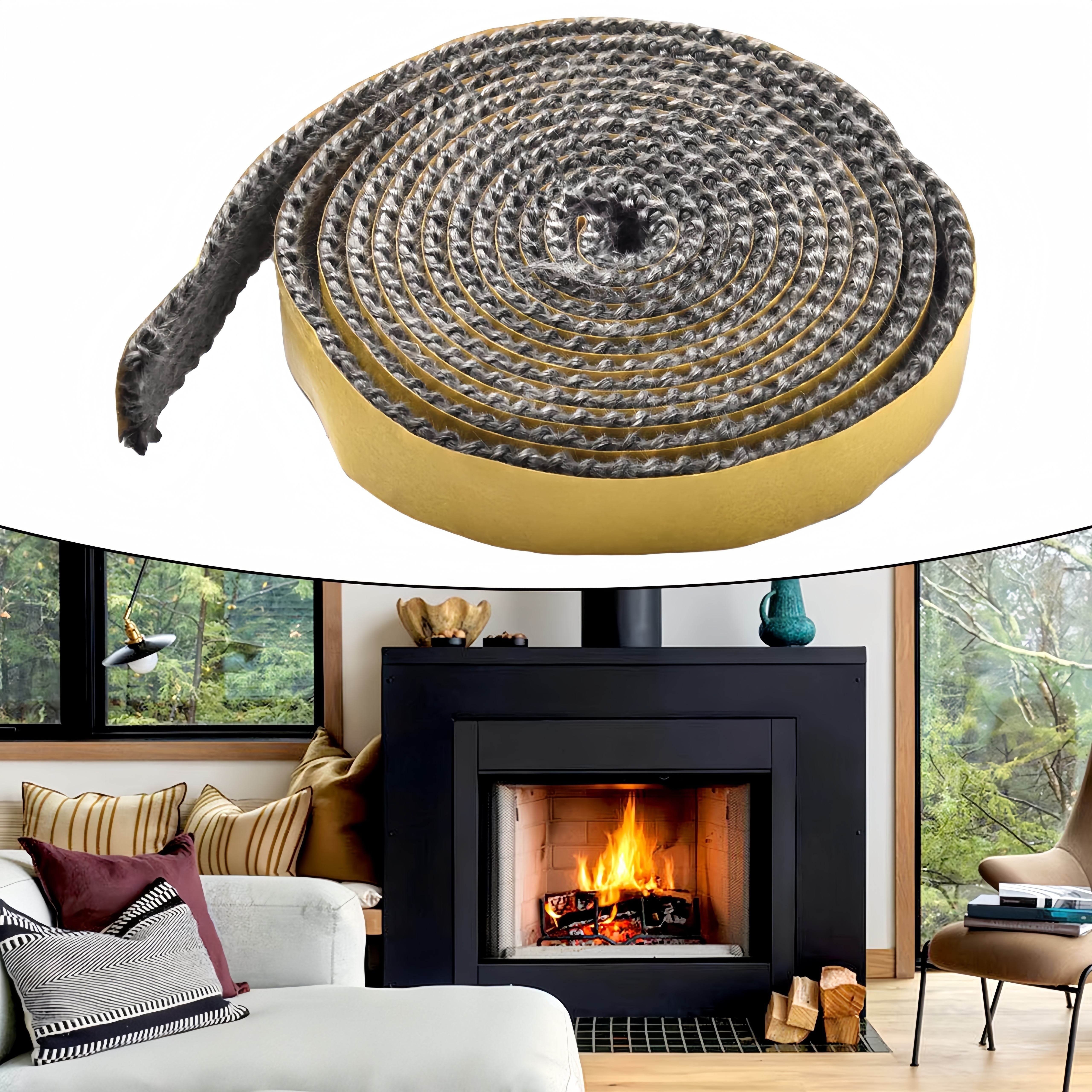 Black Flat Stove Rope Self-Adhesive Seal for Fireplace Doors and Air Purifiers