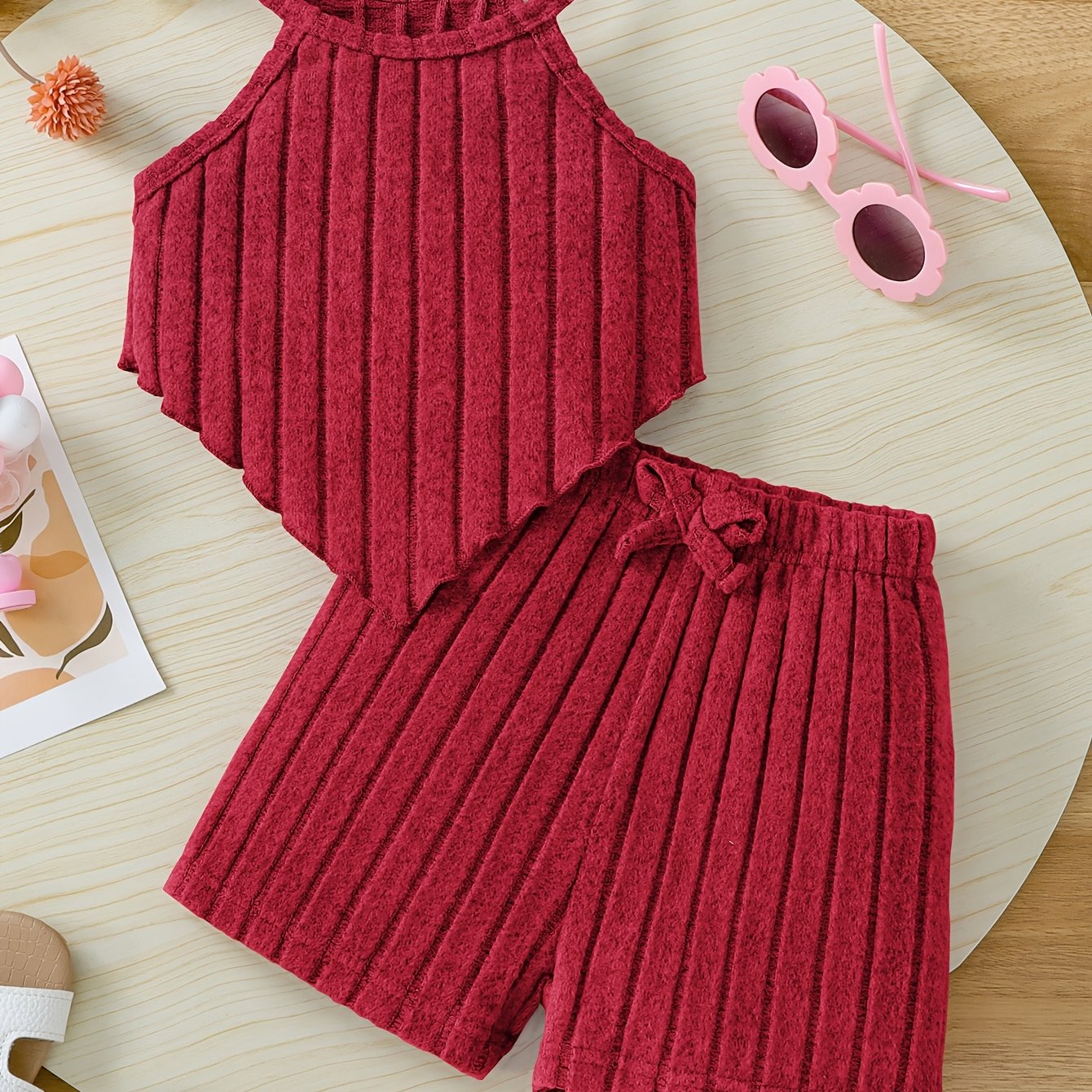 Летний комплект для девочек включает топ-корсет и фиолетовые шорты из трикотажной ткани, моется в машине, подходит для активного отдыха