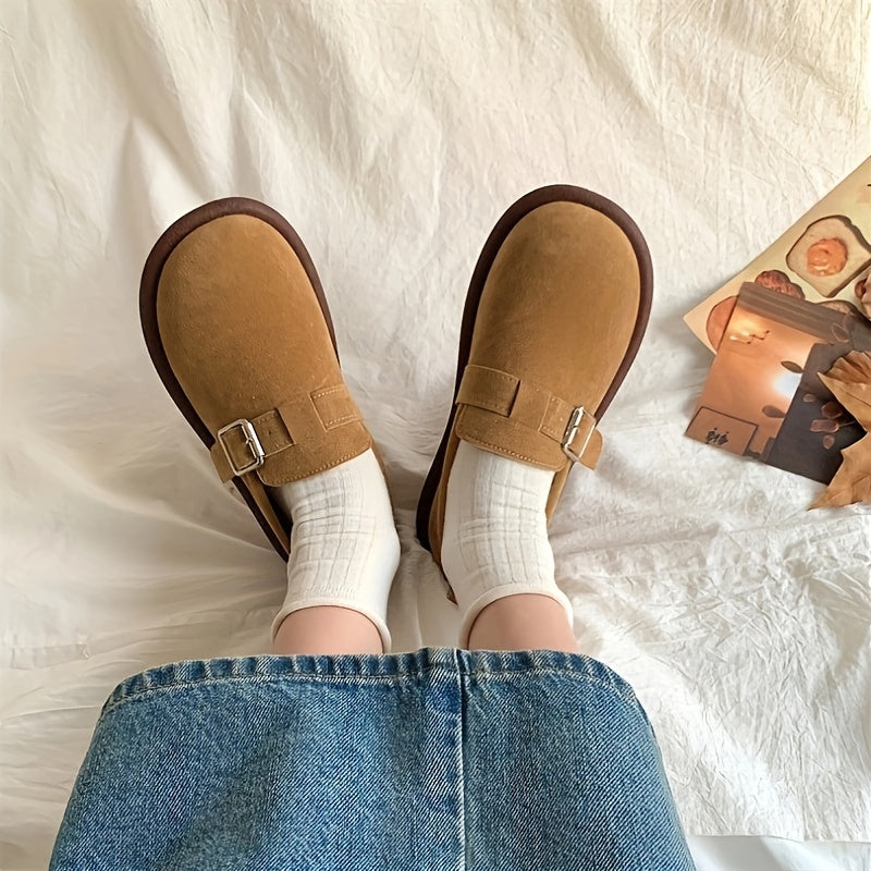 Mocasines de color sólido para mujer con suela de plataforma suave, hebilla y cinturón, ligeros y fáciles de poner