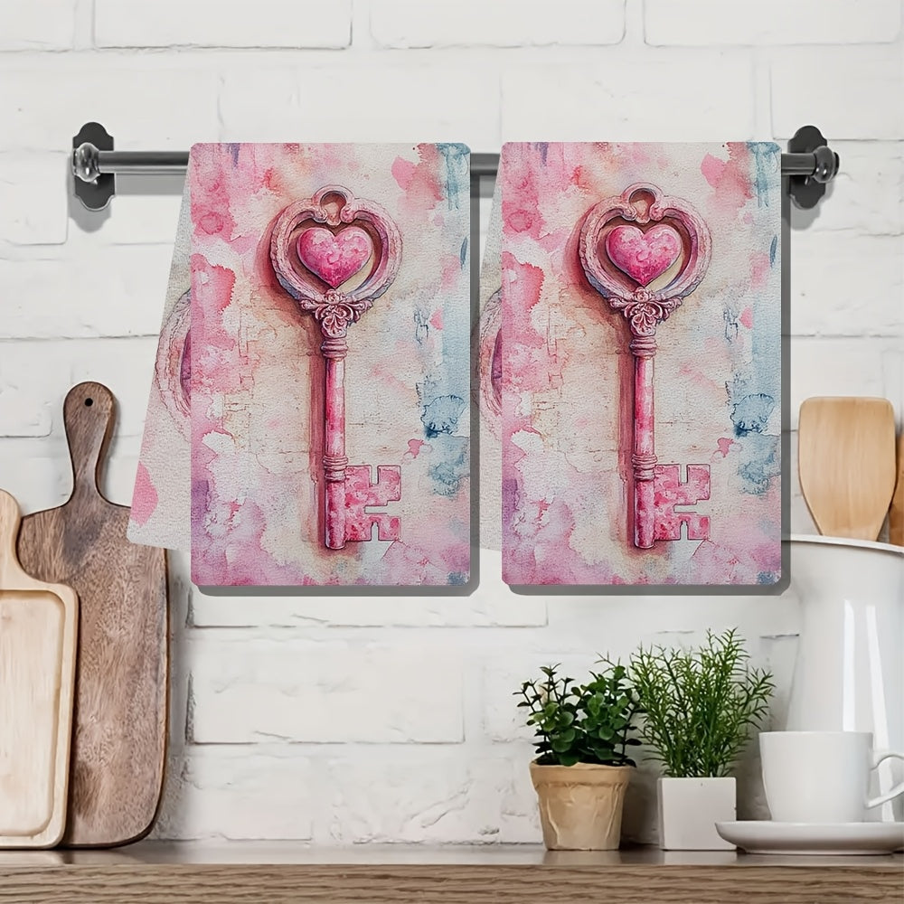 Paquete de 2 toallas de cocina con diseño de llave de San Valentín, ultra suaves, poliéster 40x60 cm