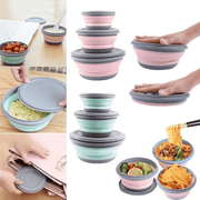 Juego de 3 cuencos de silicona plegables para camping con tapas para viaje y almuerzo