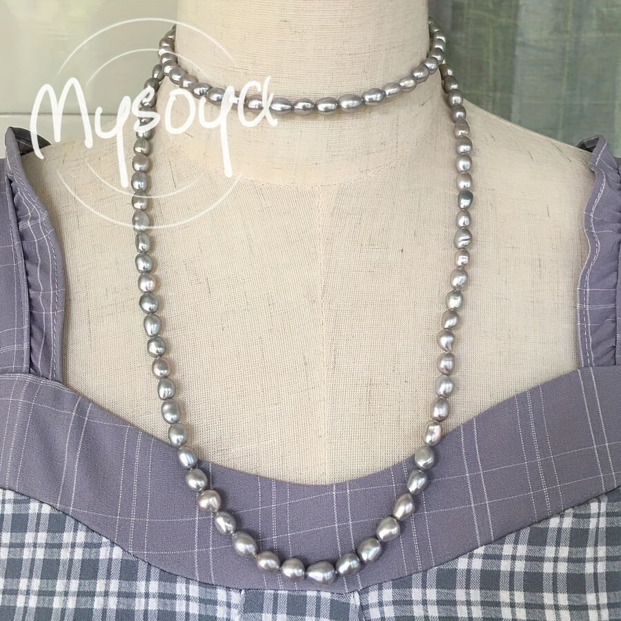 Natural Gray Freshwater Baroque Pearl Long Necklace for Men and Women