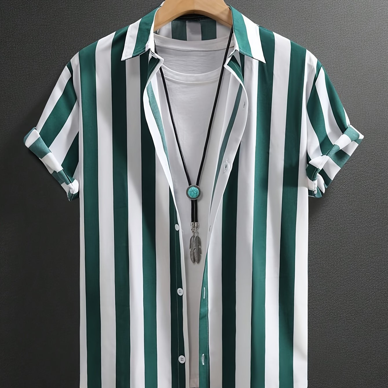 Men's Casual Striped Button-Up Shirt Polyester Spring Fall Outdoor