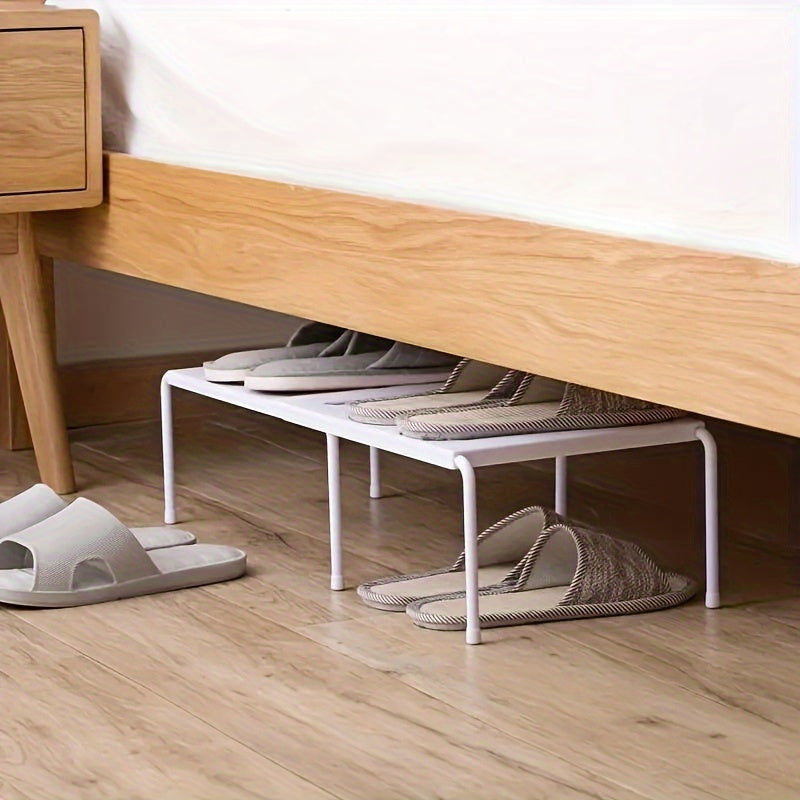 Adjustable Plastic Shoe Rack Organizer for Home Closet Space-Saving Multi-Tier Storage in White and Gray